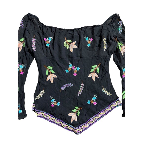 Boston Proper Silk Sheer Embroidered Sequin Off Shoulder Top Women's Sz S Fairy - Picture 2 of 11